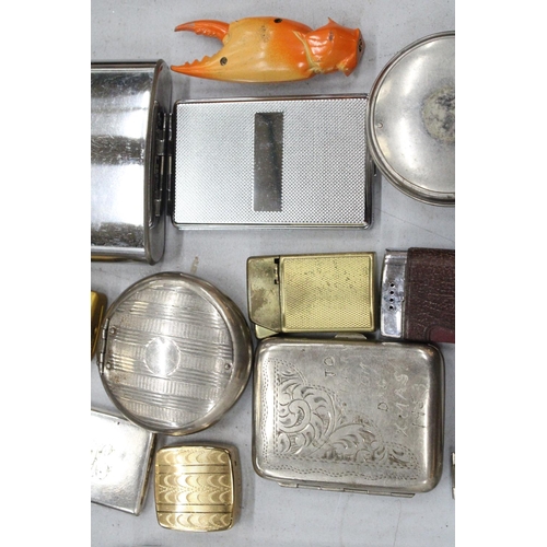 219 - A COLLECTION OF VINTAGE LIGHTERS, CASES AND A HIP FLASK