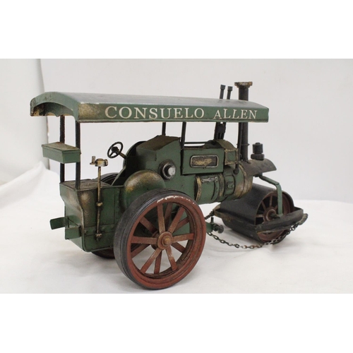 228 - A CONSUELO ALLEN STEEL AND TIN PLATE STEAM TRACTION ENGINE APPROXIMATELY 18CM X 32CM