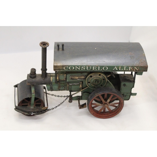 228 - A CONSUELO ALLEN STEEL AND TIN PLATE STEAM TRACTION ENGINE APPROXIMATELY 18CM X 32CM