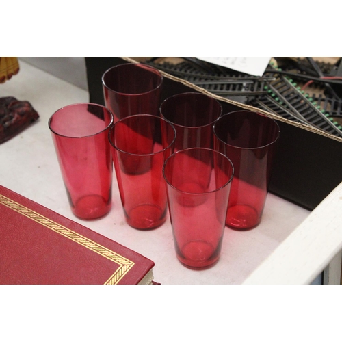 249 - A SET OF SIX CRANBERRY GLASSES