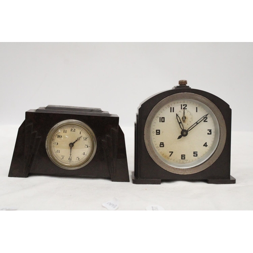 263 - TWO ART DECO BAKELITE MANTLE CLOCKS - FRENCH AND EUROPEAN