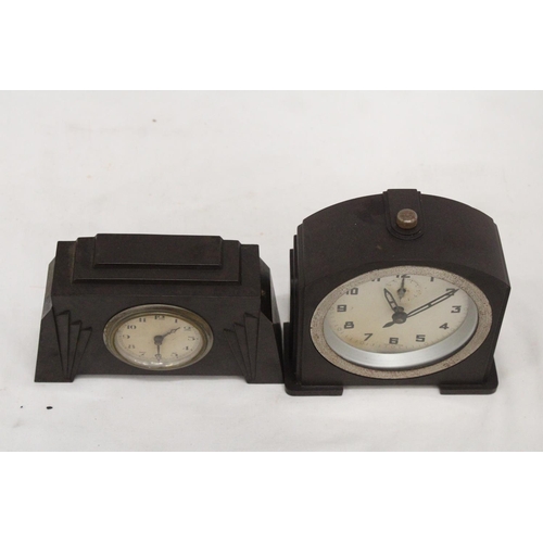 263 - TWO ART DECO BAKELITE MANTLE CLOCKS - FRENCH AND EUROPEAN