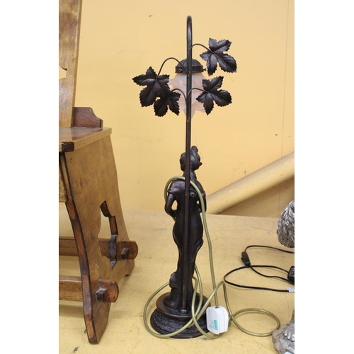 268 - A VINTAGE STYLE TABLE LAMP WITH A SPELTER FIGURE OF A LADY, HEIGHT 62CM