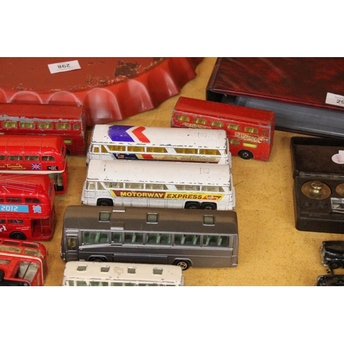 299 - SIXTEEN DIE-CAST MODEL BUSES AND COACHES BY CORGI, MATCHBOX, DINKY, MAJORETTE, ETC