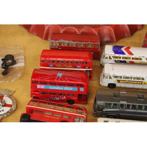 299 - SIXTEEN DIE-CAST MODEL BUSES AND COACHES BY CORGI, MATCHBOX, DINKY, MAJORETTE, ETC