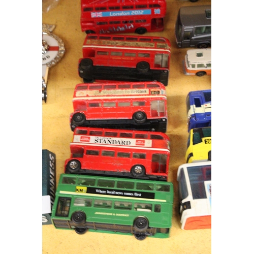 299 - SIXTEEN DIE-CAST MODEL BUSES AND COACHES BY CORGI, MATCHBOX, DINKY, MAJORETTE, ETC