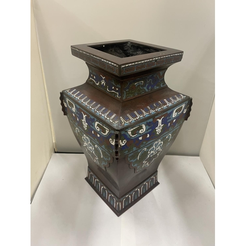 17 - A BRONZE AND ENAMEL CHINESE VASE 30CM TALL