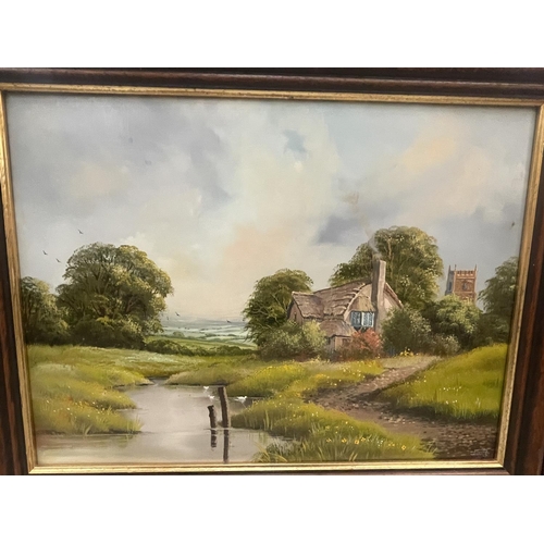 18 - A WOODEN FRAMED OIL ON BOARD OF A COUNTRYSIDE SCENE SIGNED POOLE TO THE LOWER RIGHT HAND CORNER 29.5... 