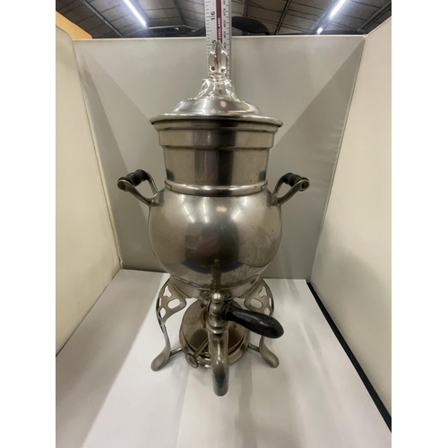 23 - A VINTAGE WHITE METAL SAMOVAR WITH GLASS TOP HEIGHT APPROX 38CM