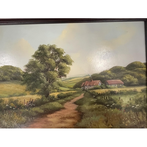 28 - A WOODEN FRAMED OIL ON BOARD OF A COUNTRYSIDE SCENE SIGNED POOLE TO THE LOWER RIGHT HAND CORNER 24CM... 