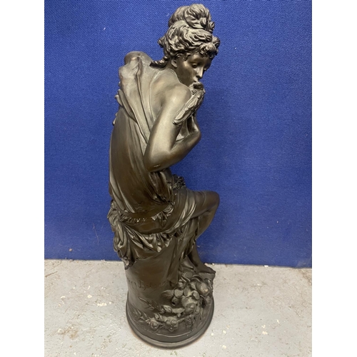 6 - A RESIN FIGURE OF A LADY WITH A BIRD 61CM TALL