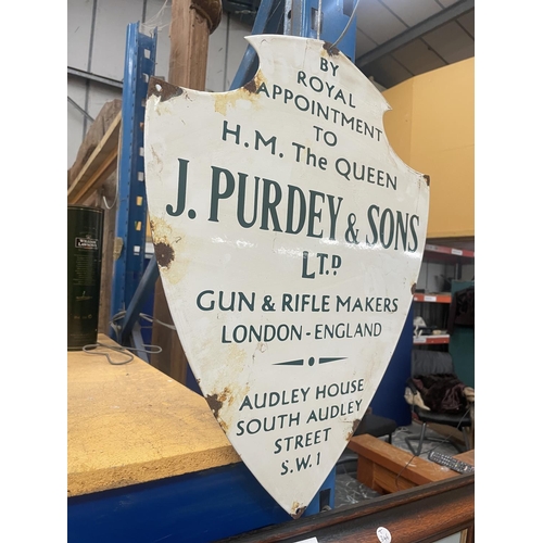 66 - AN ENAMEL SIGN J PURDEY AND SONS LTD GUN AND RIFLE MAKERS