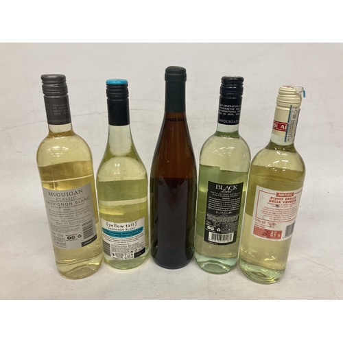 410 - FIVE 75CL BOTTLES OF WINE TO INCLUDE FOUR WHITE WINES