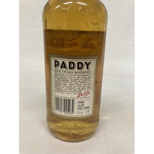 419 - A 1L BOTTLE OF PADDY IRISH WHISKEY