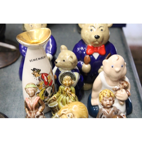 888 - A COLLECTION OF WADE FIGURES TO INCLUDE NURSERY RHYMES, TEDDIES, A BABY AND SMALL GREAT YARMOUTH VAS... 