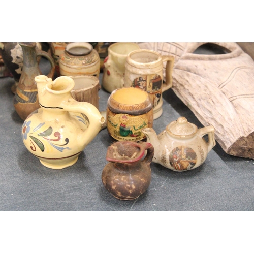 891 - A COLLECTION OF POTTERY TO INCLUDE STUDIO POTTERY, TOBY JUGS, A DUSTY BIN MUG, ETC