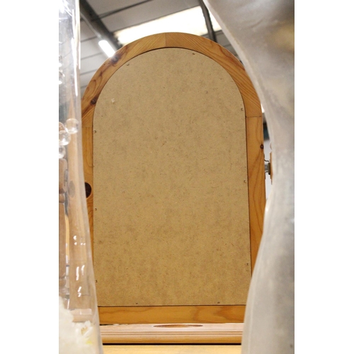 912 - A PINE, SWING DRESSING TABLE MIRROR WITH ARCHED TOP