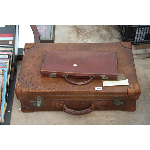 1895 - TWO VINTAGE TRAVEL CASES AND A WICKER BASKET