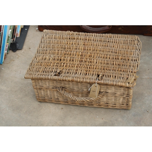 1895 - TWO VINTAGE TRAVEL CASES AND A WICKER BASKET