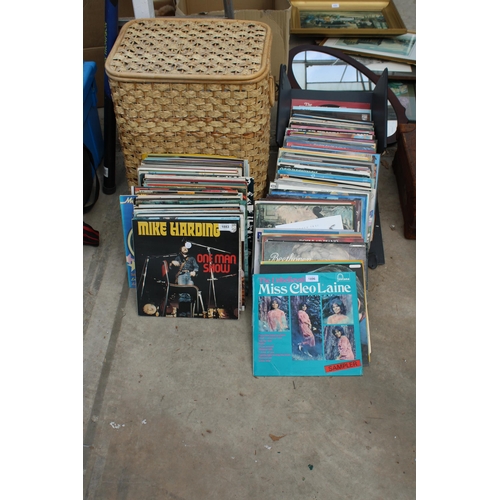 1896 - A WICKER BASKET AND A LARGE ASSORTMENT OF LP RECORDS