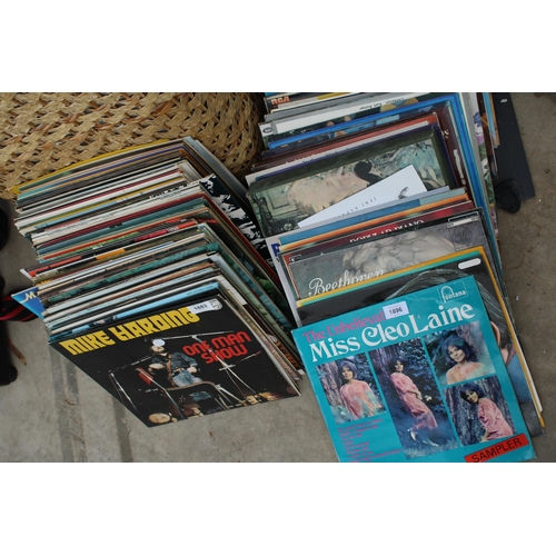 1896 - A WICKER BASKET AND A LARGE ASSORTMENT OF LP RECORDS