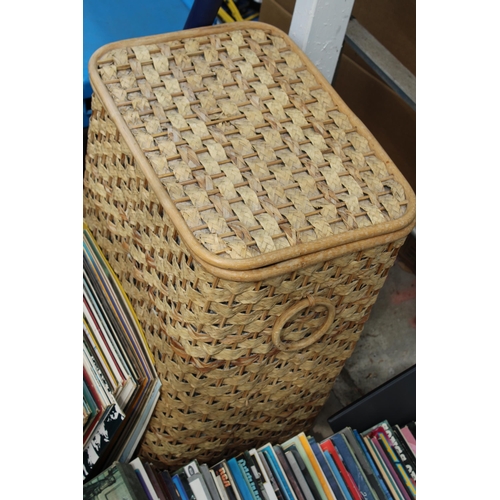 1896 - A WICKER BASKET AND A LARGE ASSORTMENT OF LP RECORDS