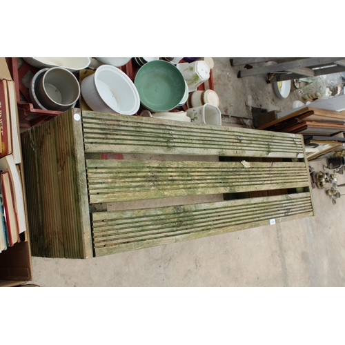 1908 - A HAND MADE WOODEN SLATTED GARDEN BENCH