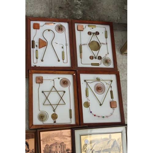 1911 - AN ASSORTMENT OF FRAMED COPPER ETCHINGS AND ABSTRACT IMAGES ETC