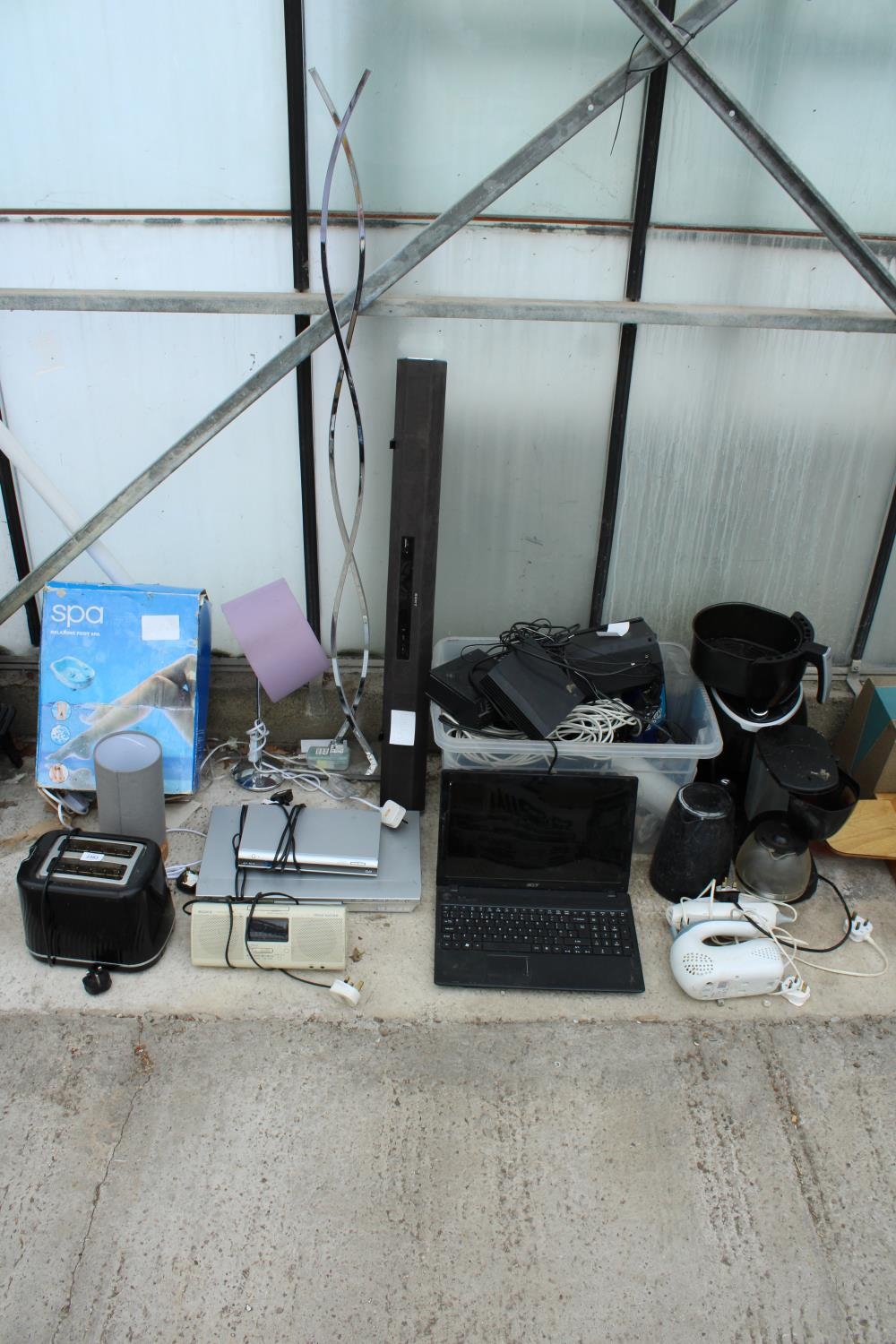 A LARGE ASSORTMENT OF ITEMS TO INCLUDE TOASTER, LAPTOP AND COFFEE MACHINES