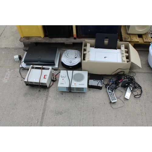 2415 - AN ASSORTMENTMOF ITEMS TO INCLUDE A PRINTER, DVD PLAYER AND HEATERS ETC