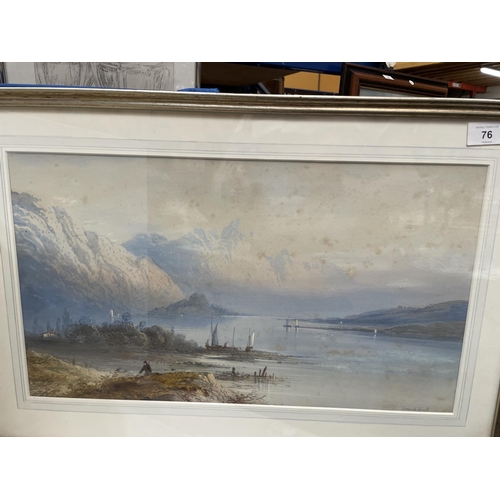 76 - A FRAMED WATERCOLOUR OF A LAKE SCENE SIGNED TO LOWER LEFT HAND CORNER 37.5CM X 57CM