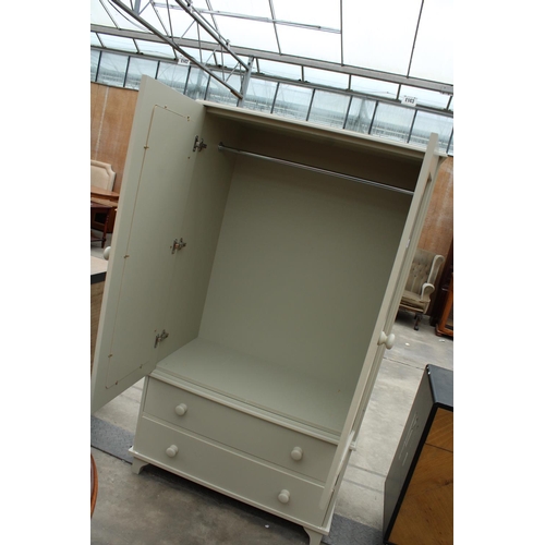 2852 - A PAINTED VICTORIAN STYLE 2-DOOR WARDROBE WITH TWO DRAWERS TO BASE, 37