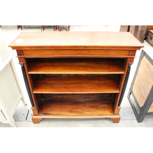 2854 - A 19TH CENTURY STYLE HARDWOOD THREE TIER OPEN BOOKCASE WITH EBONISED SIDE COLUMNS, 42.5