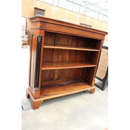 2854 - A 19TH CENTURY STYLE HARDWOOD THREE TIER OPEN BOOKCASE WITH EBONISED SIDE COLUMNS, 42.5