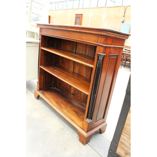 2854 - A 19TH CENTURY STYLE HARDWOOD THREE TIER OPEN BOOKCASE WITH EBONISED SIDE COLUMNS, 42.5