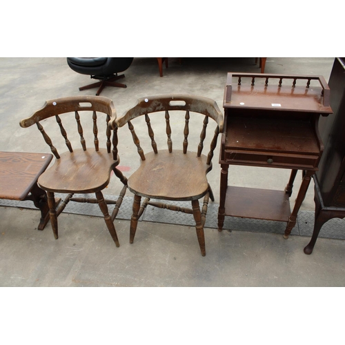 2862 - A TELEPHONE TABLE AND PAIR OF BEECH KITCHEN CHAIRS