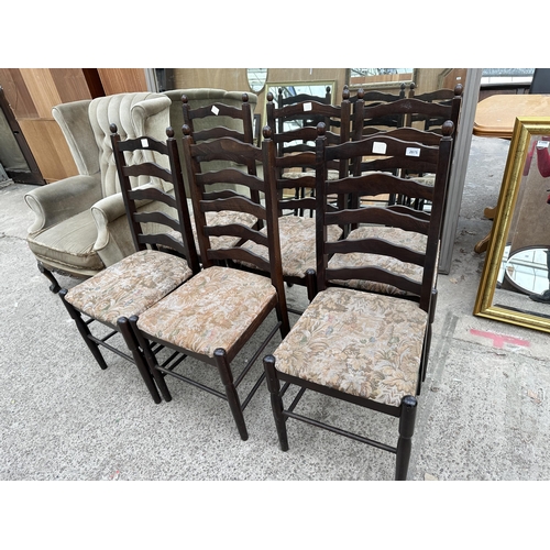 2875 - A SET OF SIX OAK LADDER BACK DINING CHAIRS