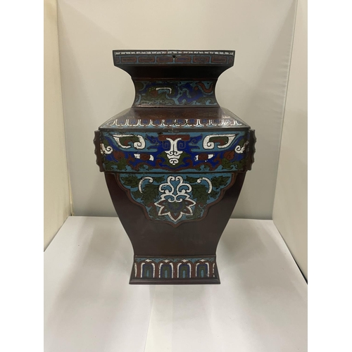 17 - A BRONZE AND ENAMEL CHINESE VASE 30CM TALL