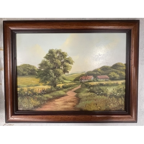 28 - A WOODEN FRAMED OIL ON BOARD OF A COUNTRYSIDE SCENE SIGNED POOLE TO THE LOWER RIGHT HAND CORNER 24CM... 