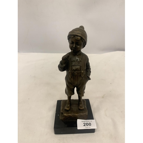 200 - A BRONZE BOY SMOKING A CIGAR ON A MARBLE BASE - SIGNED