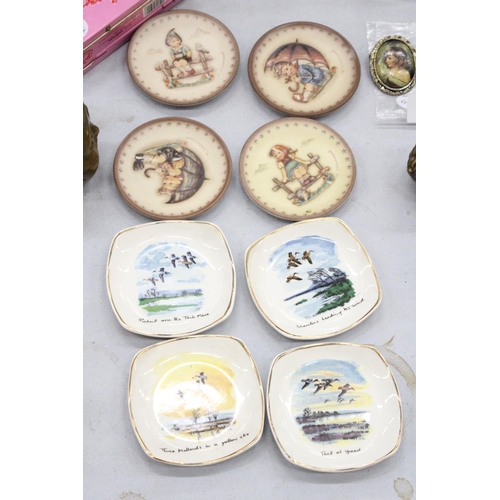 211 - FOUR MID WINTER WILD BIRD PIN DISHES PLUS FOUR GOEBEL CHILDREN PIN DISHES