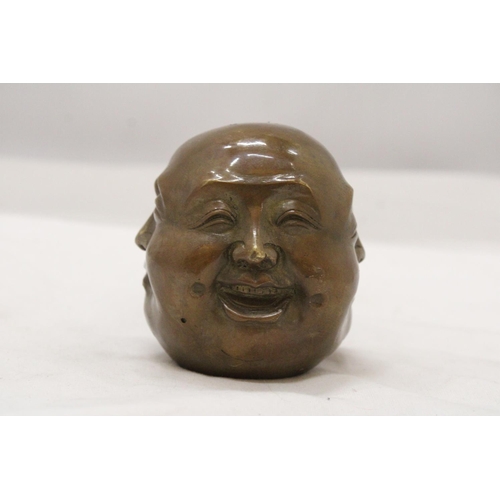 215 - A BRASS FOUR FACED BUDDAH, HEIGHT 9CM