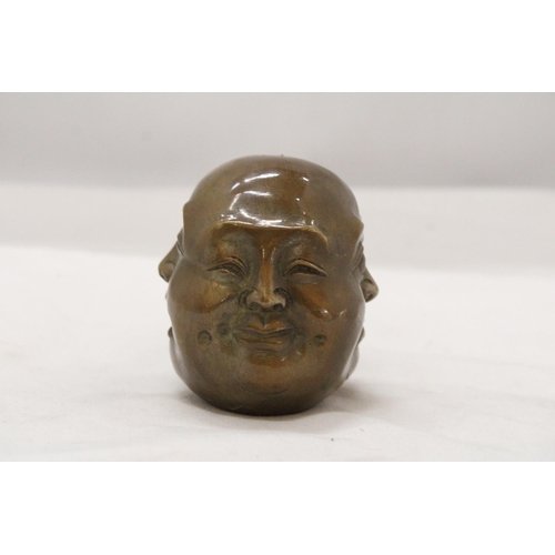 215 - A BRASS FOUR FACED BUDDAH, HEIGHT 9CM