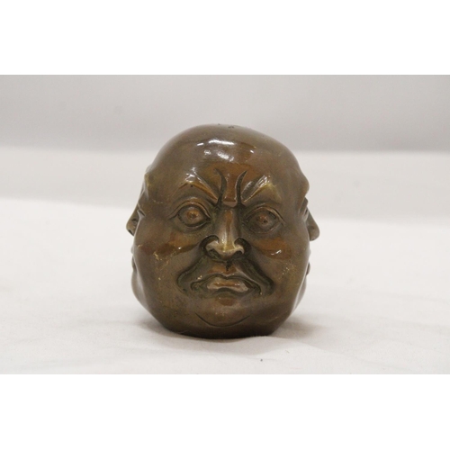 215 - A BRASS FOUR FACED BUDDAH, HEIGHT 9CM