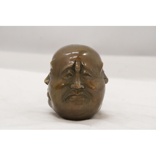 215 - A BRASS FOUR FACED BUDDAH, HEIGHT 9CM