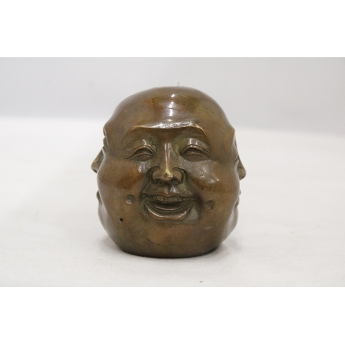 215 - A BRASS FOUR FACED BUDDAH, HEIGHT 9CM