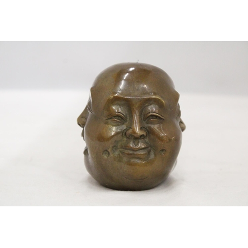 215 - A BRASS FOUR FACED BUDDAH, HEIGHT 9CM