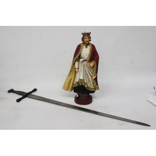 238 - A KING AUTHUR FIGURE AND LARGE VINTAGE SWORD