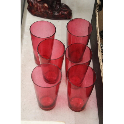 249 - A SET OF SIX CRANBERRY GLASSES