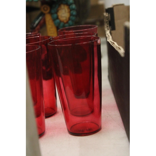 249 - A SET OF SIX CRANBERRY GLASSES